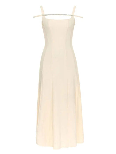 Olivi Elegant A-line Midi Dress Beige / XS