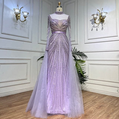 Nude Muslim Mermaid Elegant Evening Dresses Gowns 2023 Beaded Tassel Luxury For Women Party BLA71533 Serene Hill lilac with skirt / 2 Dress