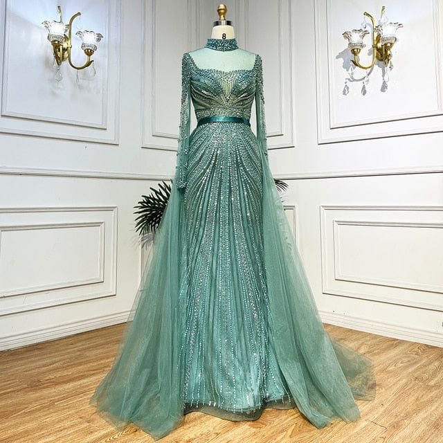 Nude Muslim Mermaid Elegant Evening Dresses Gowns 2023 Beaded Tassel Luxury For Women Party BLA71533 Serene Hill turquoise with skirt / 2 Dress