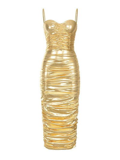 Jeailia Gold Bodycon Draped Dress