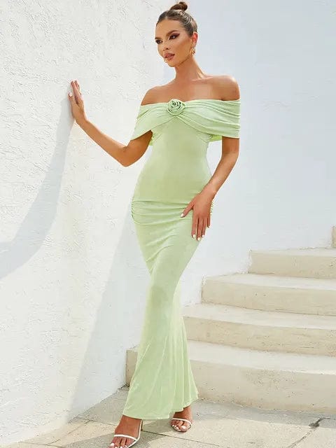 Nieila 3d Flower Light Green Maxi Dress