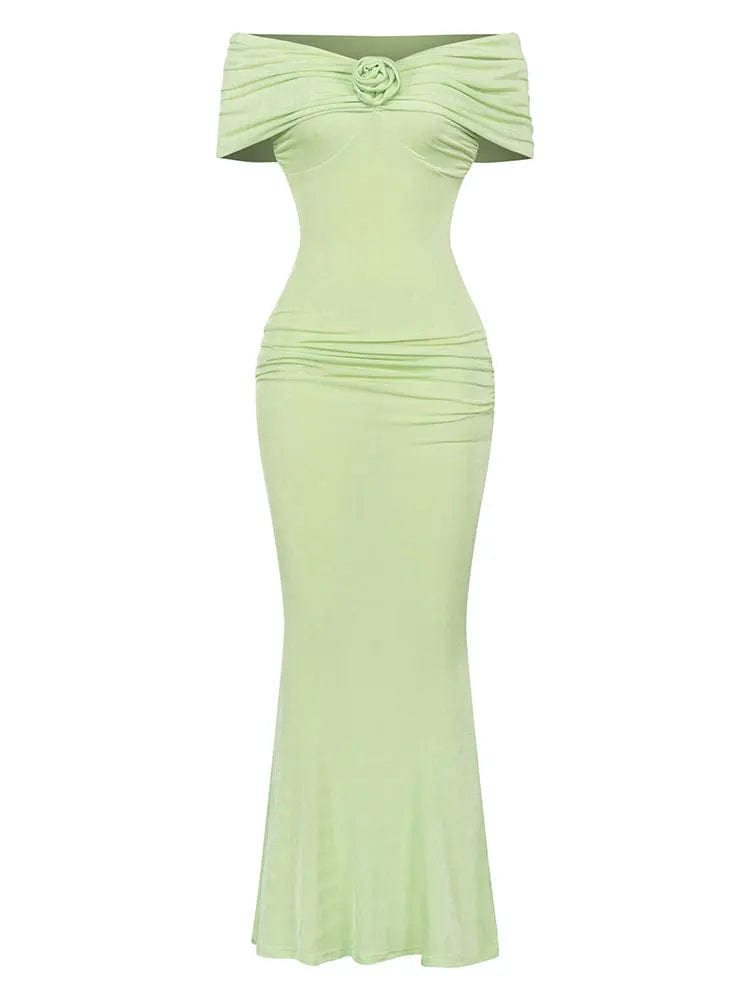 Nieila 3d Flower Light Green Maxi Dress Salad Green / XS
