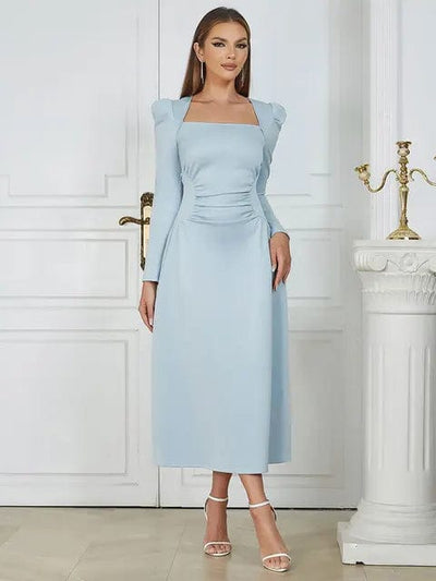 Alia Square Neck Long Sleeve Midi Dress SKY BLUE / XS