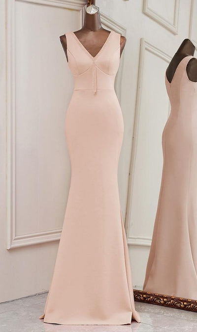 Amora Nude Pink Jeweled Maxi Dress Dress