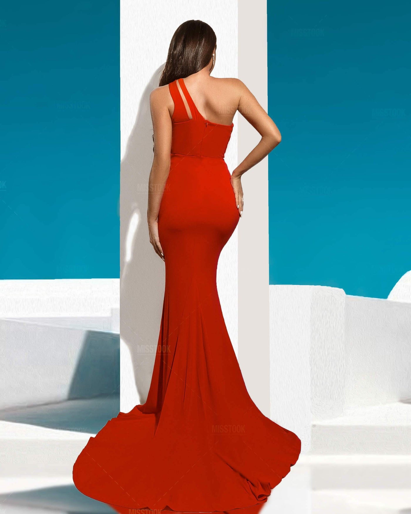 Arlene Red One Shoulder Asymmetric Maxi Dress Dress