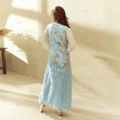 Arwa Light Blue Embroidery Robe Dress Dress