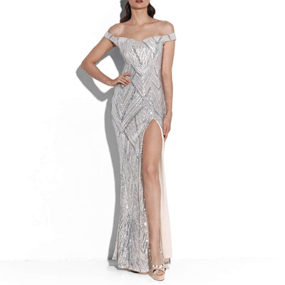 Belmira Silver Geometric Sequined Dress Dress