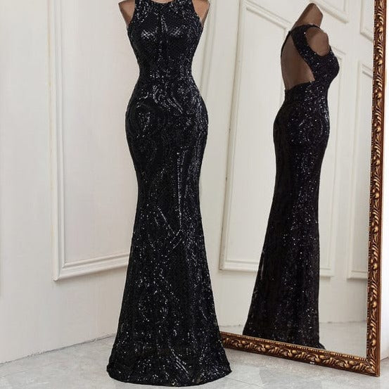 Elona Black Open Back Maxi Dress black / 10 -- Lable size L / Floor Length Dress