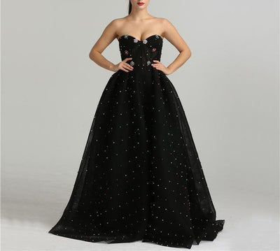Misstook Label Handmade Jeweled Black Evening Dress Black / 2 Dress