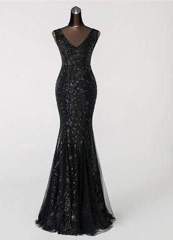 Isabella Black Gold Sequined Mermaid Maxi Dress Black / 6-- Lable size M Dress