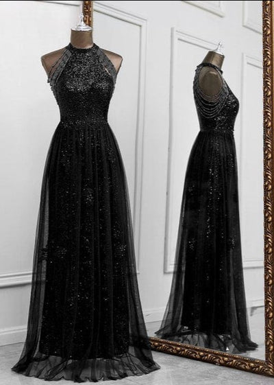Dalene A-line Style Black Maxi Dress black / US 10-Lable size L / Floor Length Dress