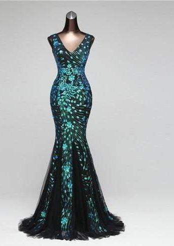 Isabella Black Gold Sequined Mermaid Maxi Dress Blue/Black / 2-- Lable size S Dress