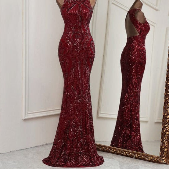 Elona Black Open Back Maxi Dress Burgundy / 10 -- Lable size L / Floor Length Dress