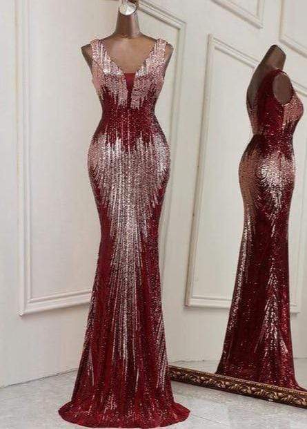 Aria Silver Nude Mermaid Evening Dress Burgundy / 12 -- Lable size XL Dress