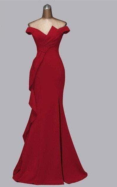 Odella Off Shoulder Ruffle Maxi Dress Burgundy / 12 -- Lable size XL Dress
