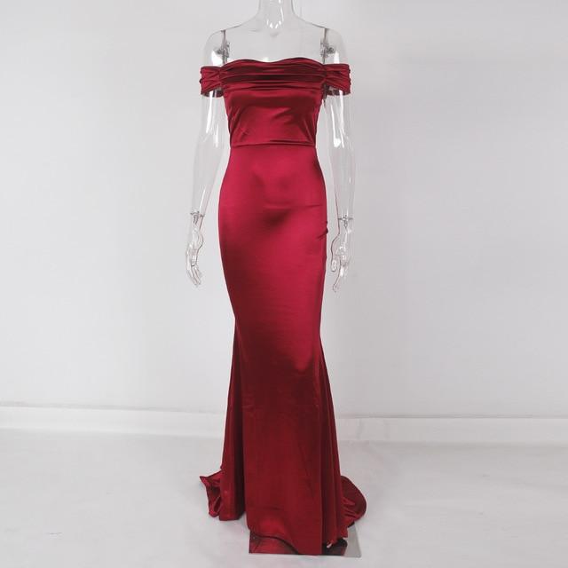 Kimberly Off the Shoulder Satin Maxi Dress Burgundy / L Dress