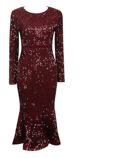 Lana Sequined Ruffle Dress Burgundy / S Dress