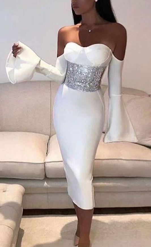 Dannah Ruffles Sleeve Dress with Crystal Belt Dress