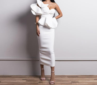 Darla White One-Shoulder Ruffle Dress Dress