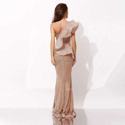 Dinorah Ruffle Glitter Rose Gold Maxi Dress Dress