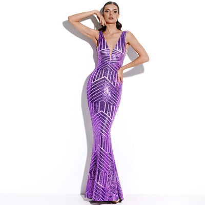 Elisa Purple V-Neck Maxi Dress Dress