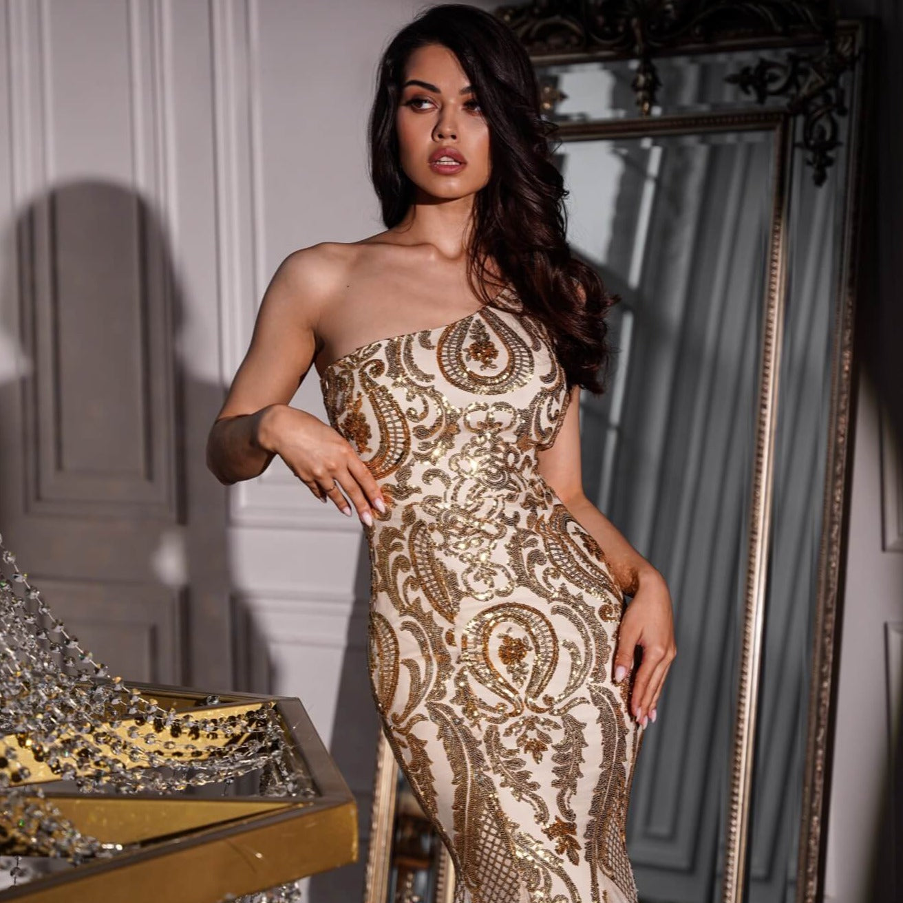Damita Sequined Mermaid Maxi Dress Gold / 14 -- Lable size XL Dress