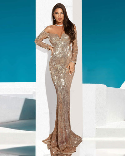 Jamila Sequin Deep-V Gold Maxi Dress GOLD / XS Dress