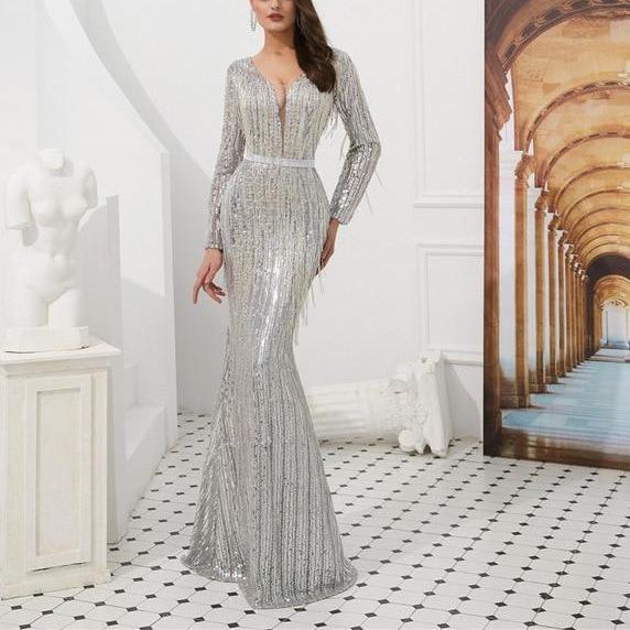 Misstook Label Silver Mermaid Evening Dress