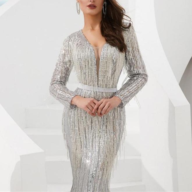 Misstook Label Silver Mermaid Evening Dress gray / 2 Dress