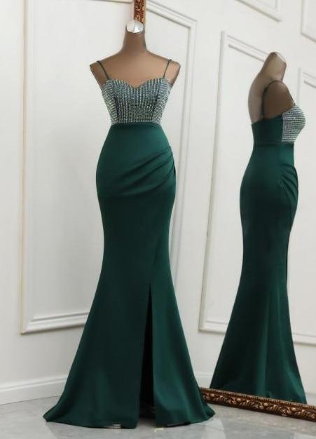 Helen Nude Maxi Jeweled Mermaid Dress Green / 14 -- Lable size XL Dress