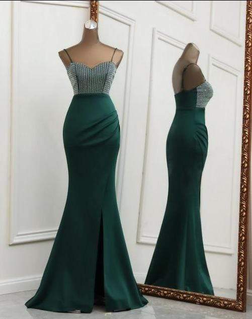 Helen White Maxi Jeweled Mermaid Dress Green / 14 -- Lable size XL Dress