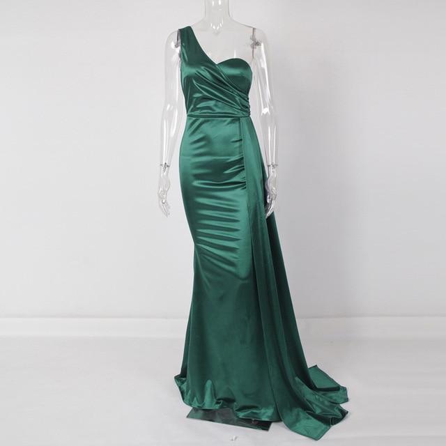 Scarlett One Shoulder Satin Maxi Dress Green / XL Dress