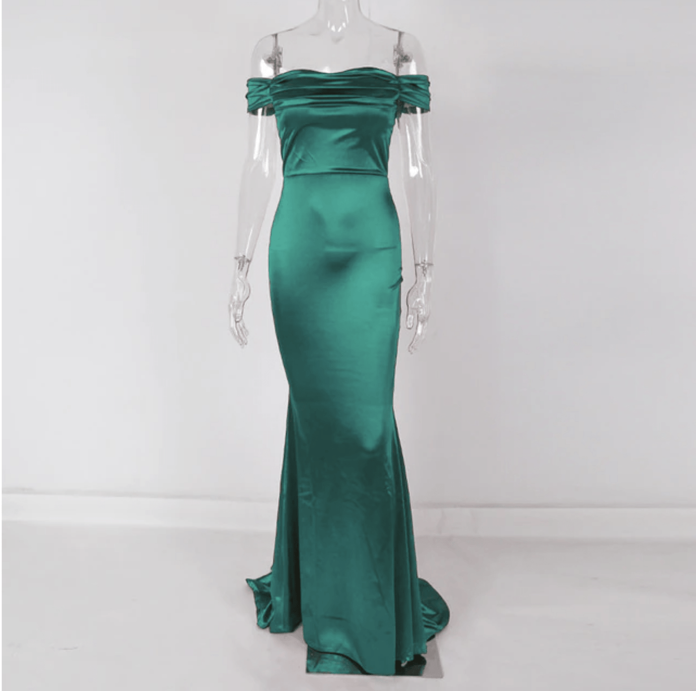 Kimberly Off the Shoulder Satin Maxi Dress Green / XS Dress
