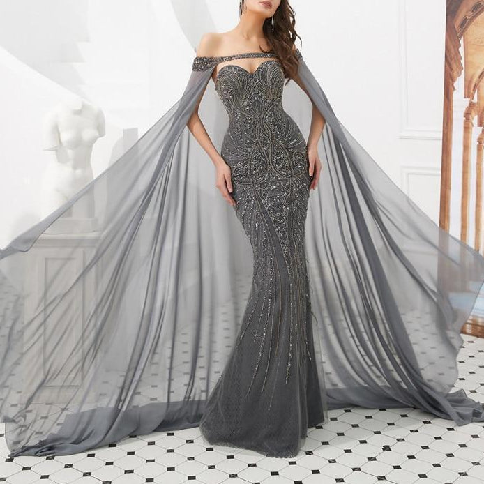 Misstook Label Mermaid Evening Dress grey / 10 Dress