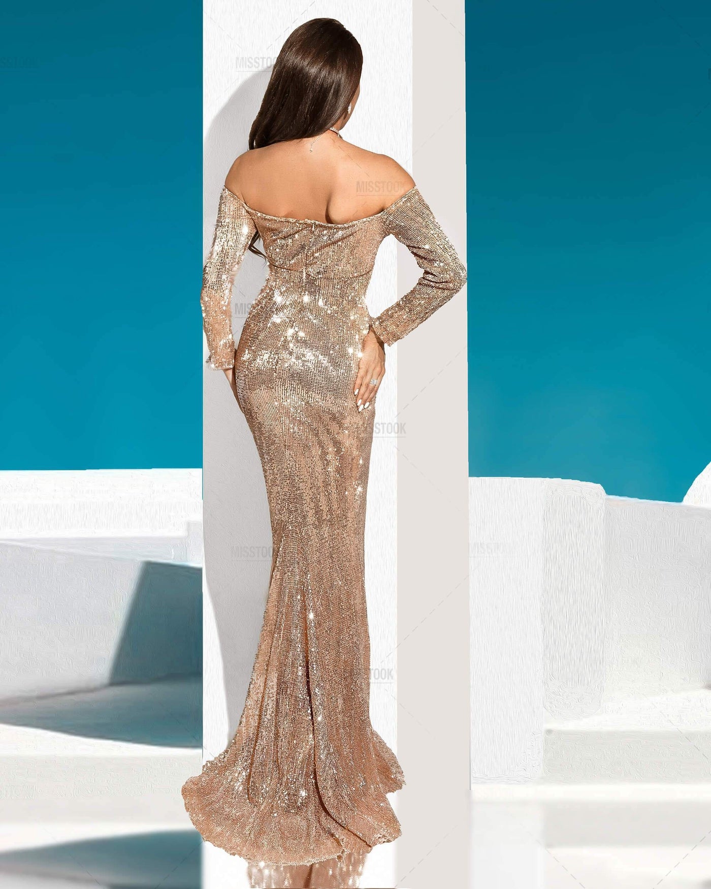 Jamila Sequin Deep-V Gold Maxi Dress Dress