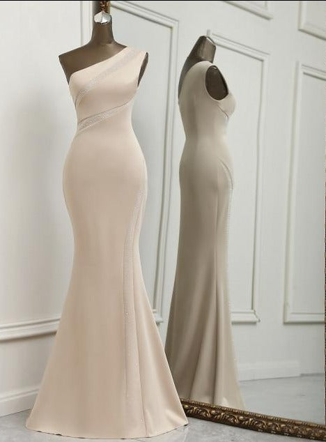 Thara One shoulder Evening Maxi Dress Khaki / 12 -- Lable size XL Dress