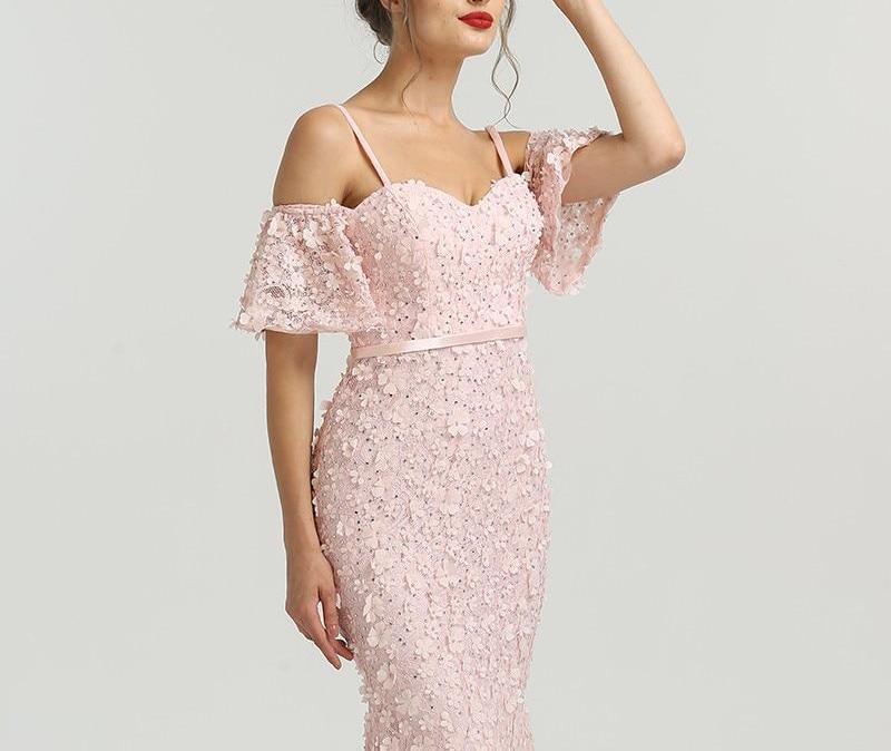 Misstook Label Flower Embroidery Belted Evening Dress Dress