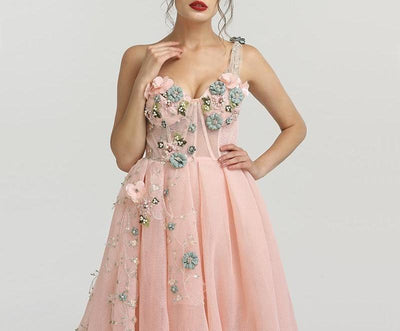 Misstook Label Flower Embroidery Pink Evening Dress Dress