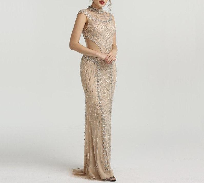 Misstook Label Luxury Jeweled Evening Gown Dress