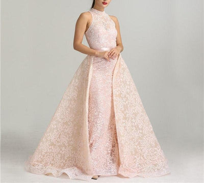 Misstook Label Pink Detachable Train Evening Dress Dress