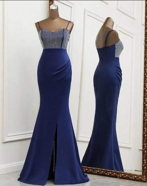 Helen White Maxi Jeweled Mermaid Dress Navy Blue / 4 -- Lable size M Dress