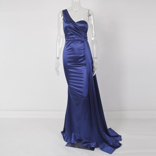 Scarlett One Shoulder Satin Maxi Dress Navy Blue / XS Dress