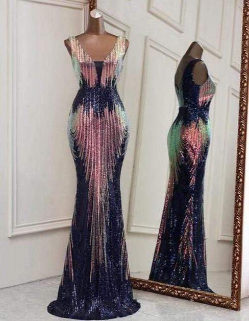 Aria Silver Nude Mermaid Evening Dress Navy/Pink / 12 -- Lable size XL Dress
