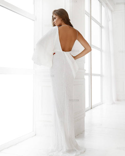 Nour White Single Sleeve Sequins Dress Dress