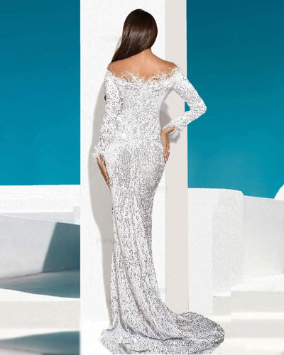 Phemie Silver Long Sleeve Sequin Dress Dress