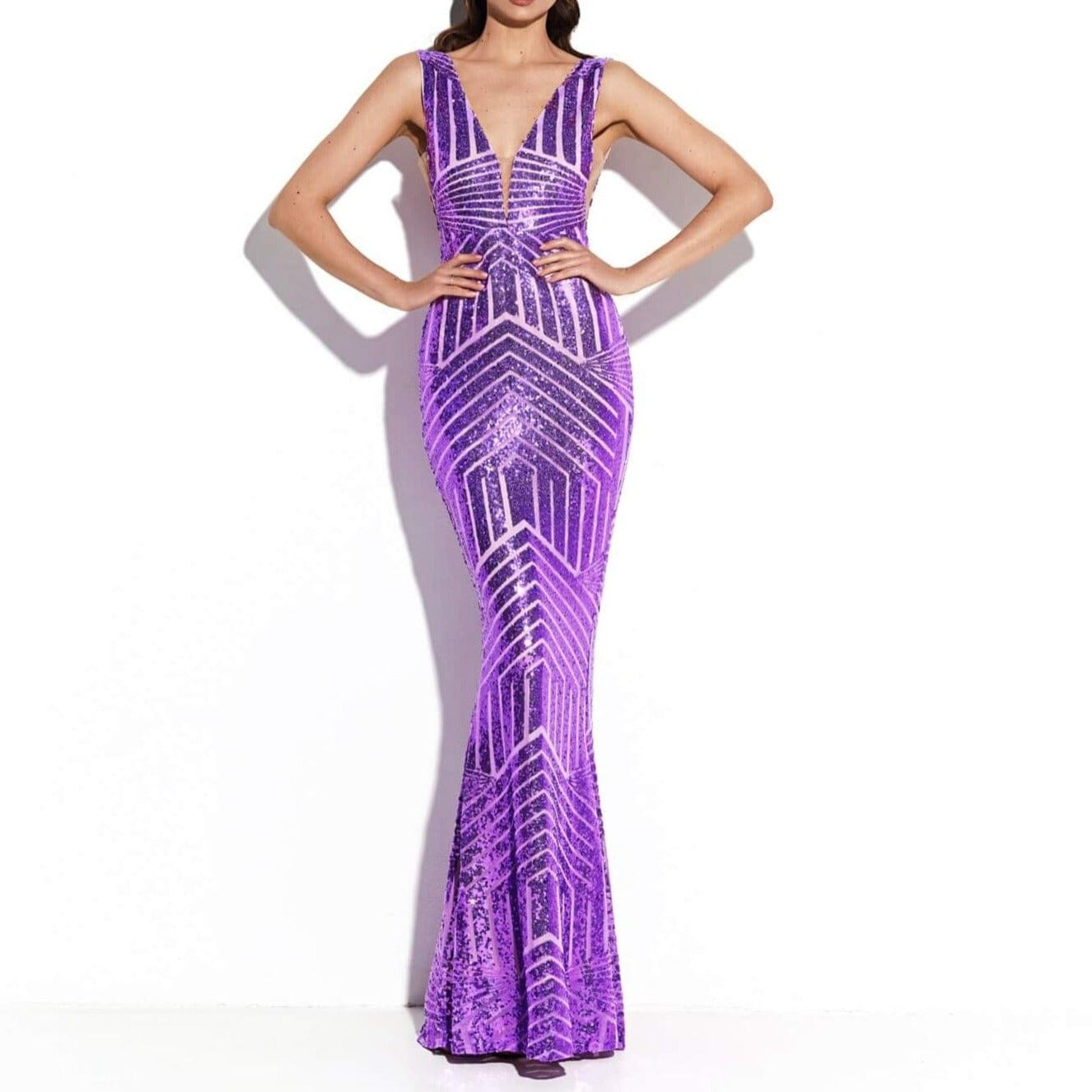 Elisa Purple V-Neck Maxi Dress PURPLE / XL Dress