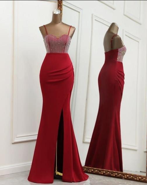 Helen White Maxi Jeweled Mermaid Dress Red / 14 -- Lable size XL Dress