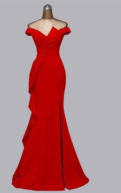Odella Off Shoulder Ruffle Maxi Dress Red / 14 -- Lable size XL Dress