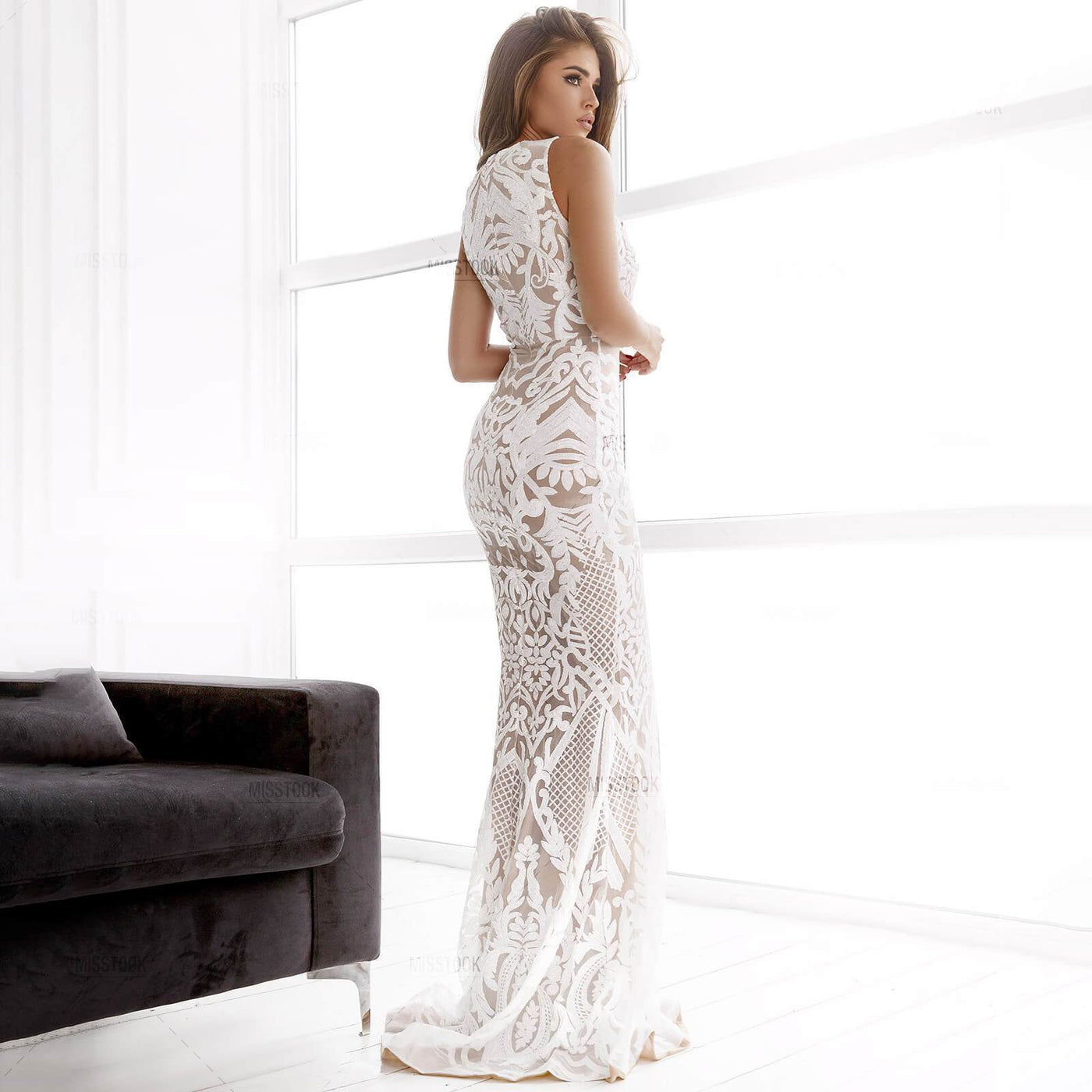Rosanna Deep V White Sequin Maxi Dress Dress