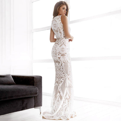 Rosanna Deep V White Sequin Maxi Dress Dress